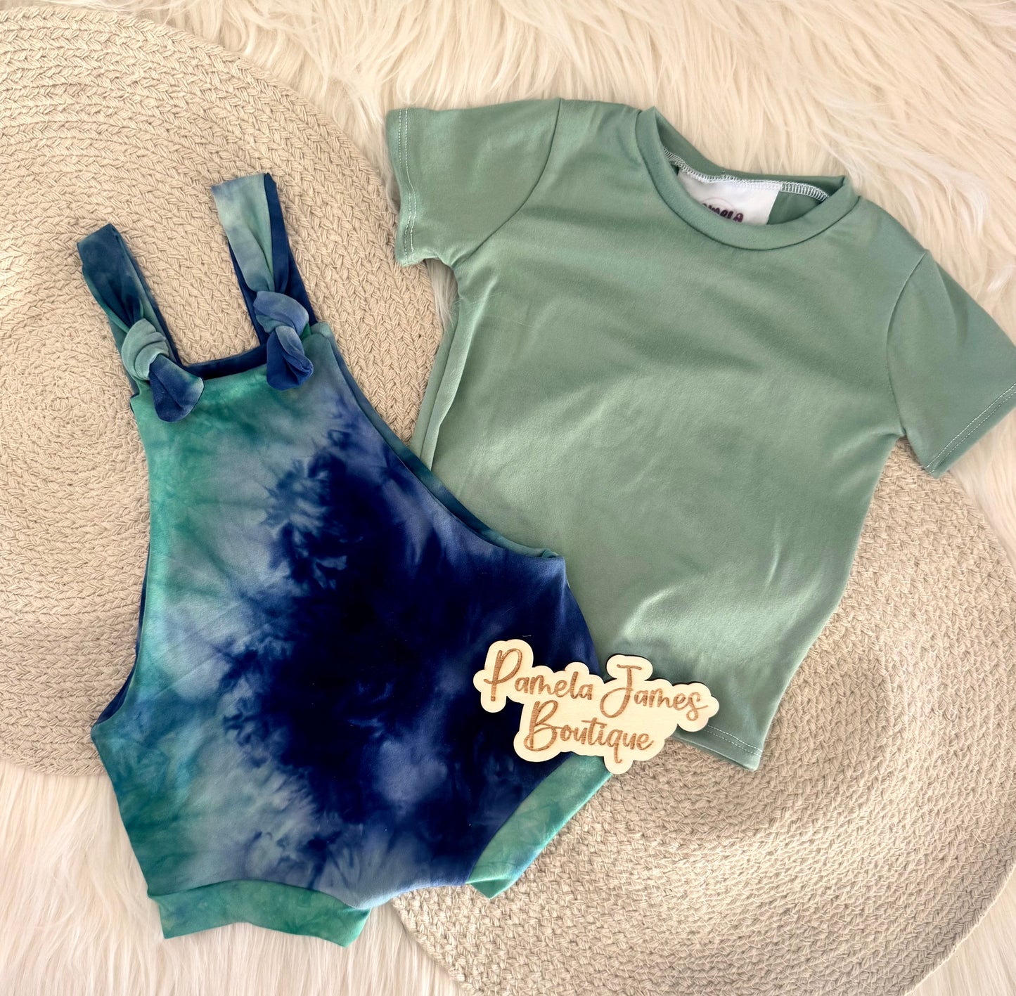 Tie Dye Knotted Overalls w/ SS Tee-3/6M