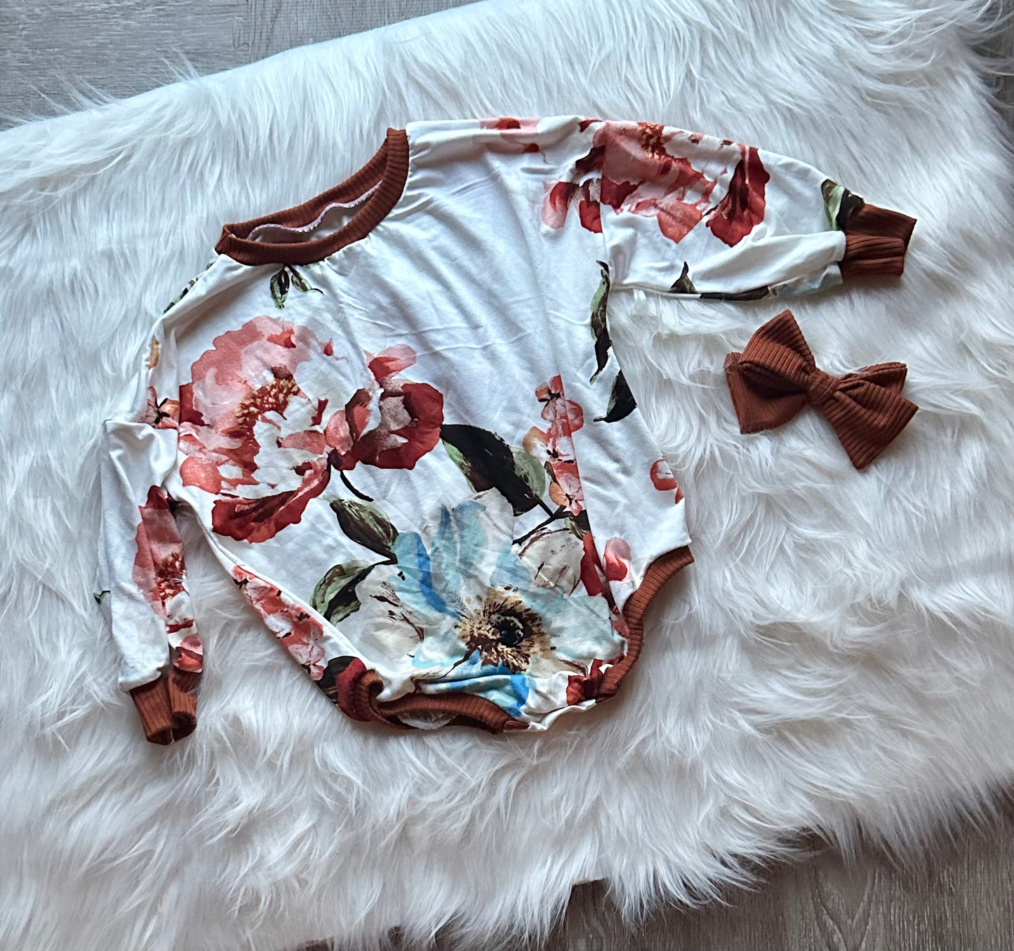 Fall Floral Sweater Romper RTS 2T w/snaps