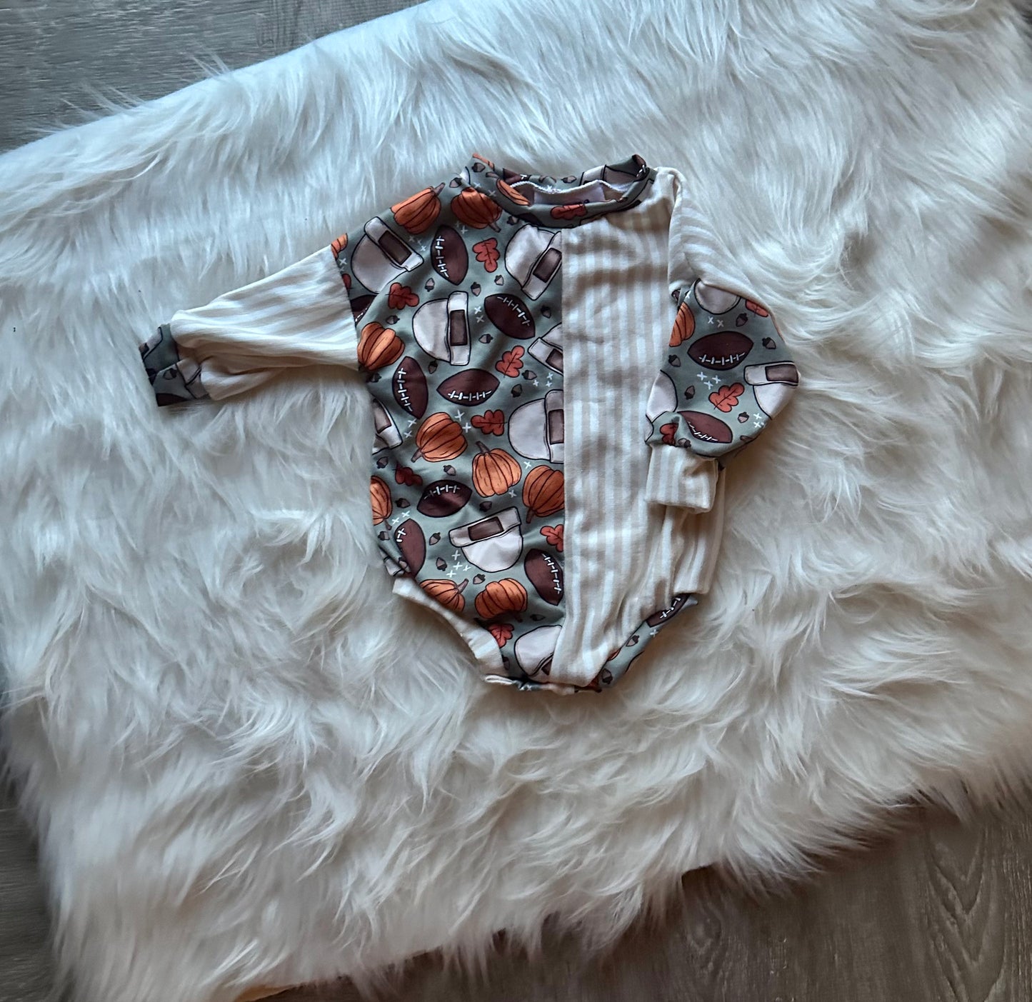 Fall Football Sweater Romper RTS 6-9M w/snaps